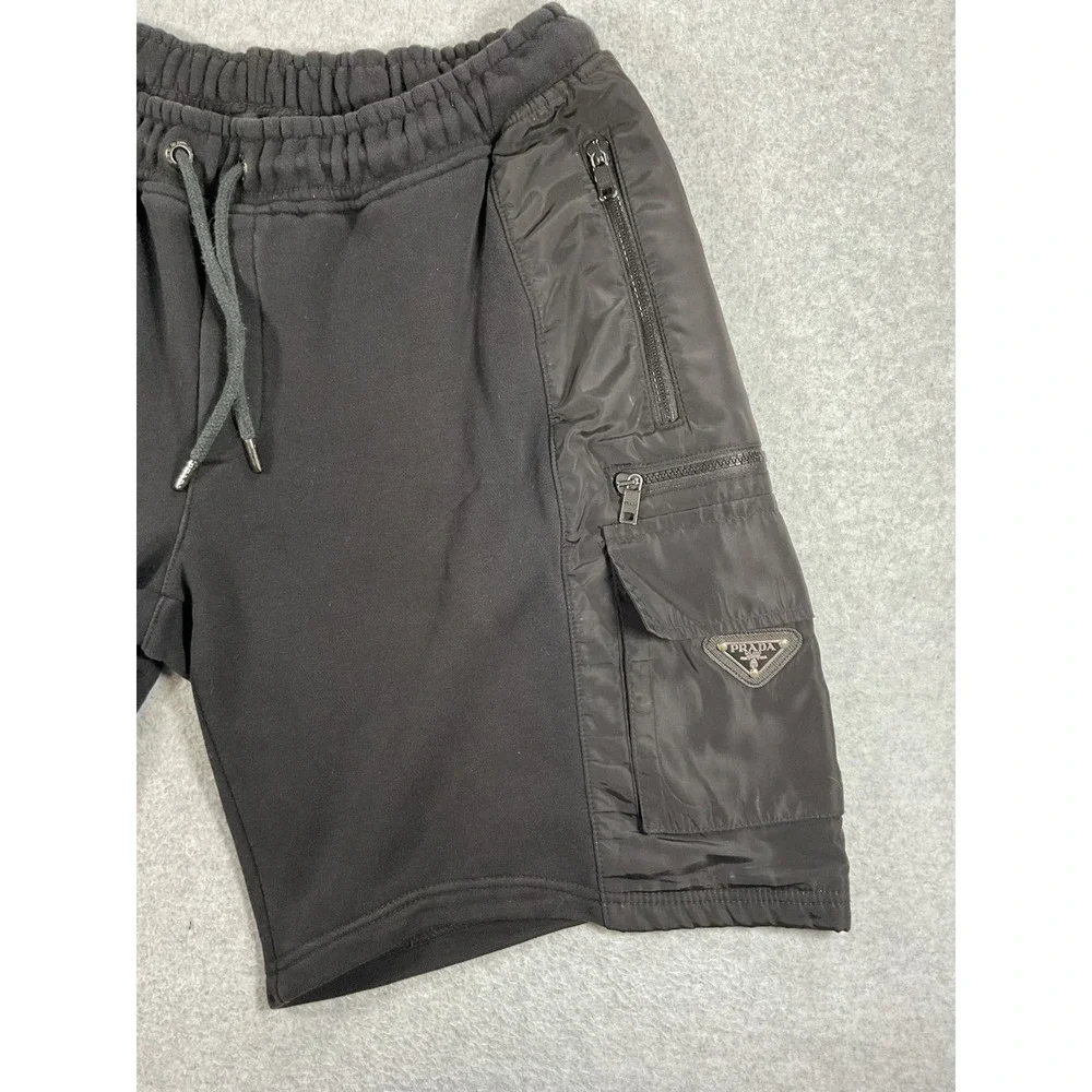 Prada Milano Mens Re-Nylon Cargo Shorts Black Cotton Jersey XL UJP189 #1591
